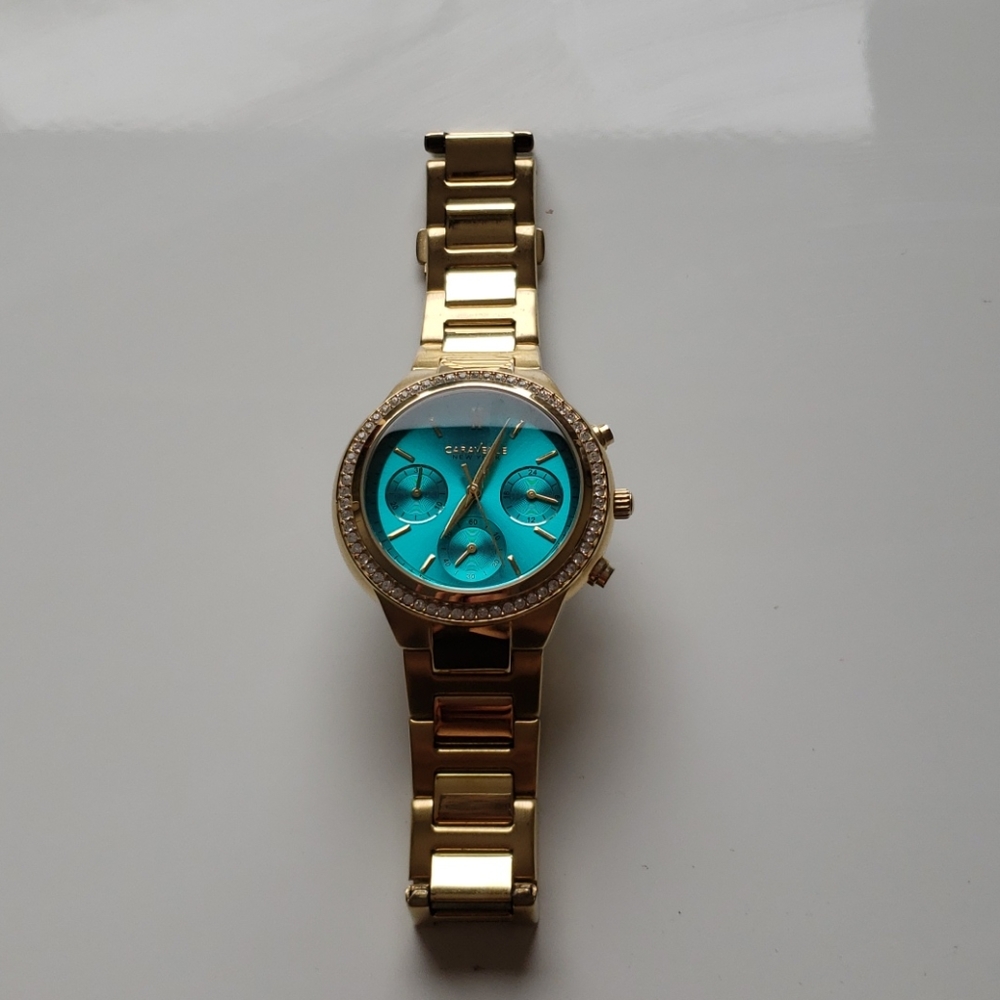 Caravelle Gold Watch with Teal Face